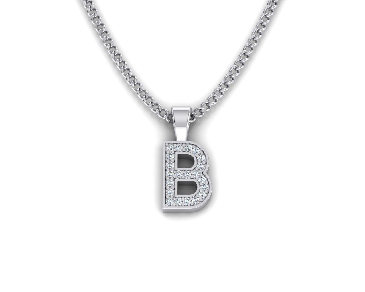 Pendant B letter with diamonds 3D print model_2