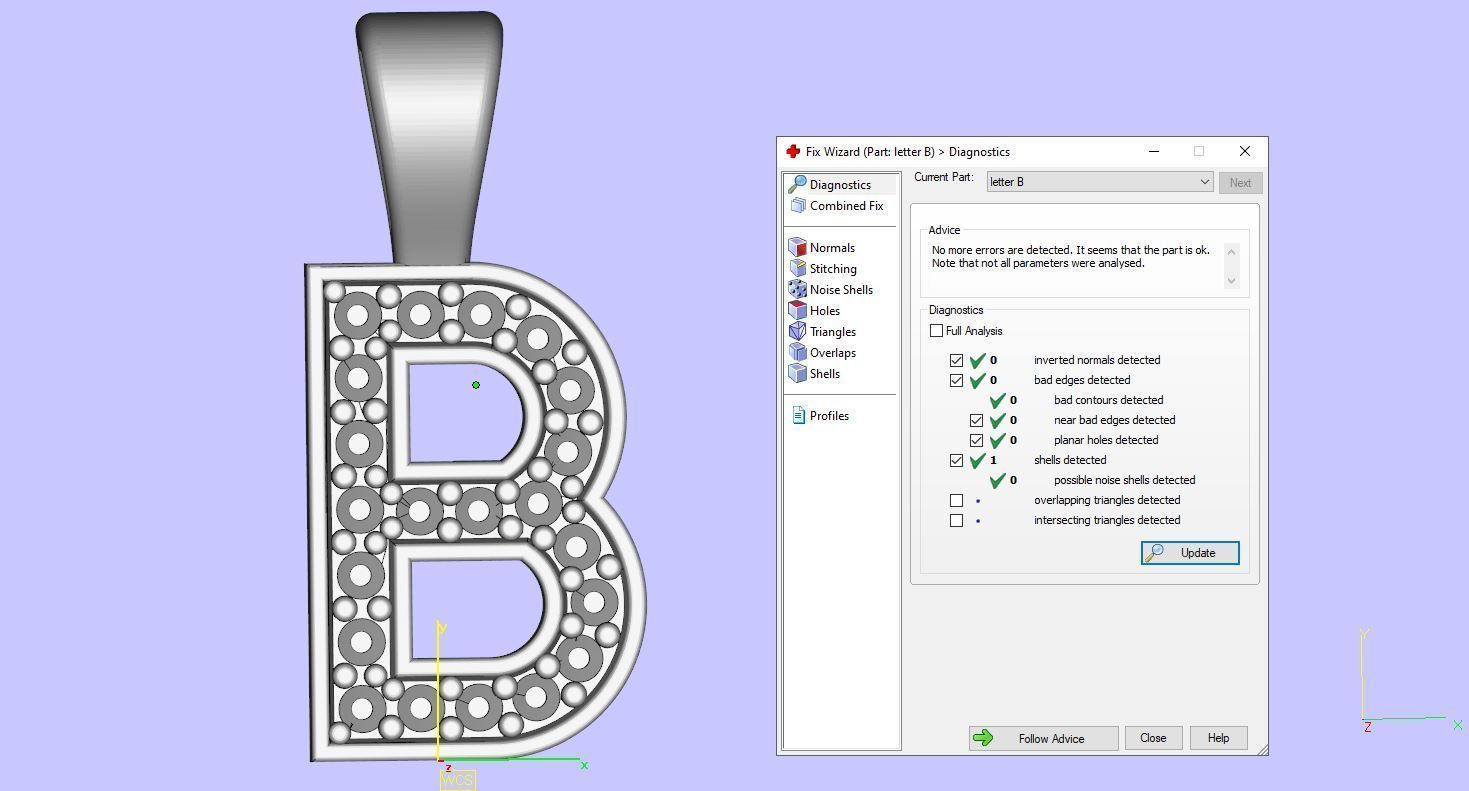 Pendant B letter with diamonds 3D print model_13