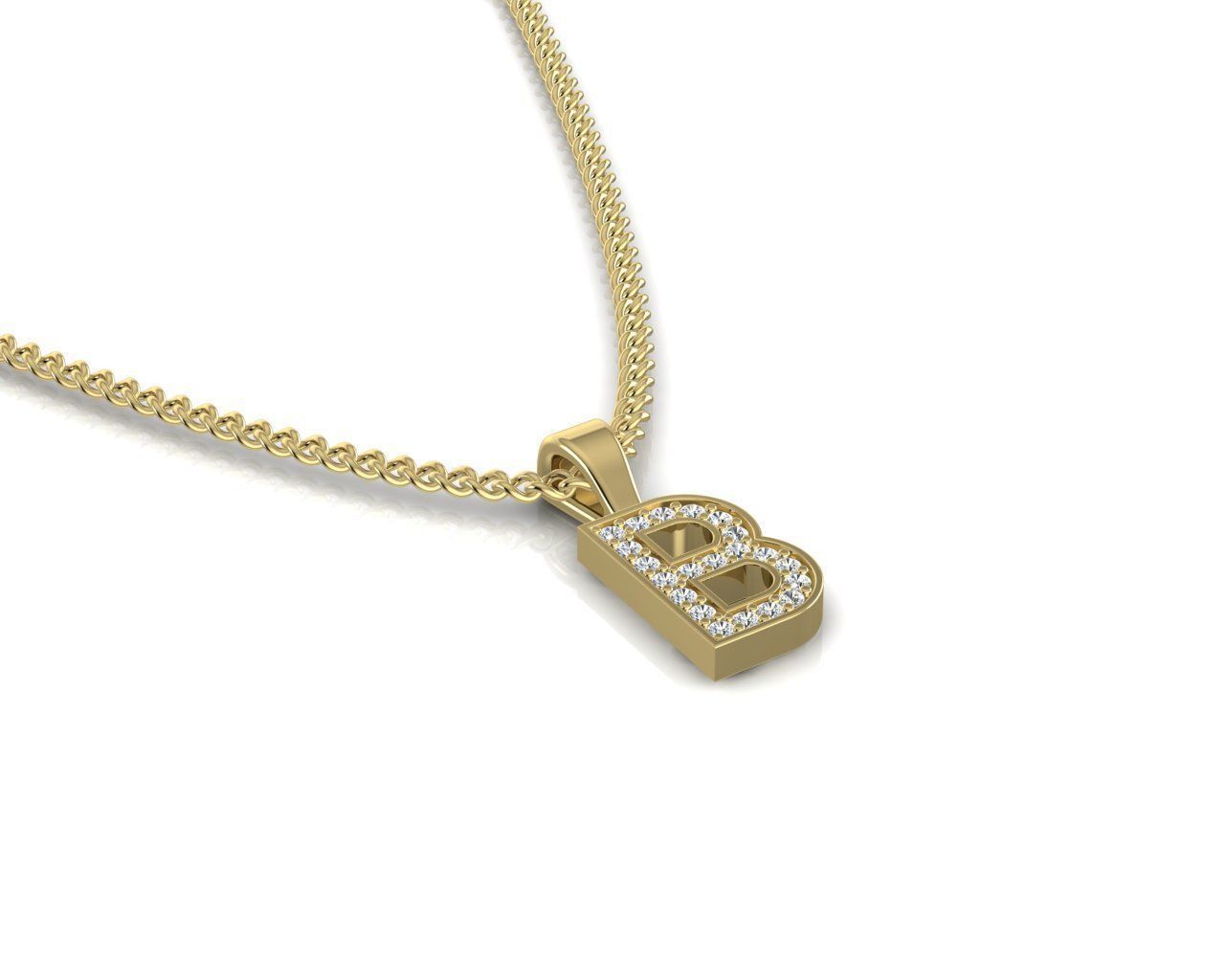 Pendant B letter with diamonds 3D print model_1