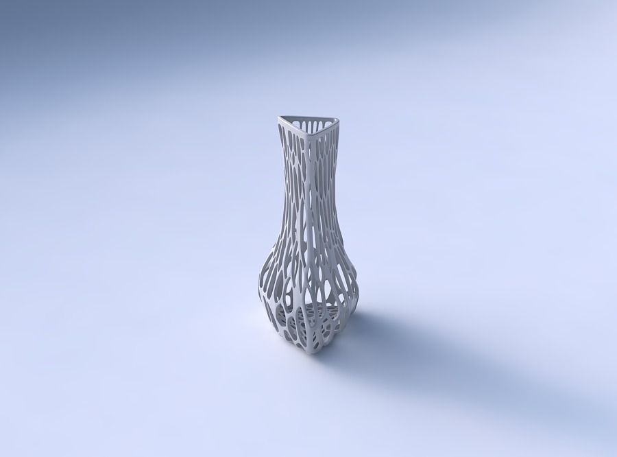 Vase puffy triangle with twisted organic lattice 3D print model_3