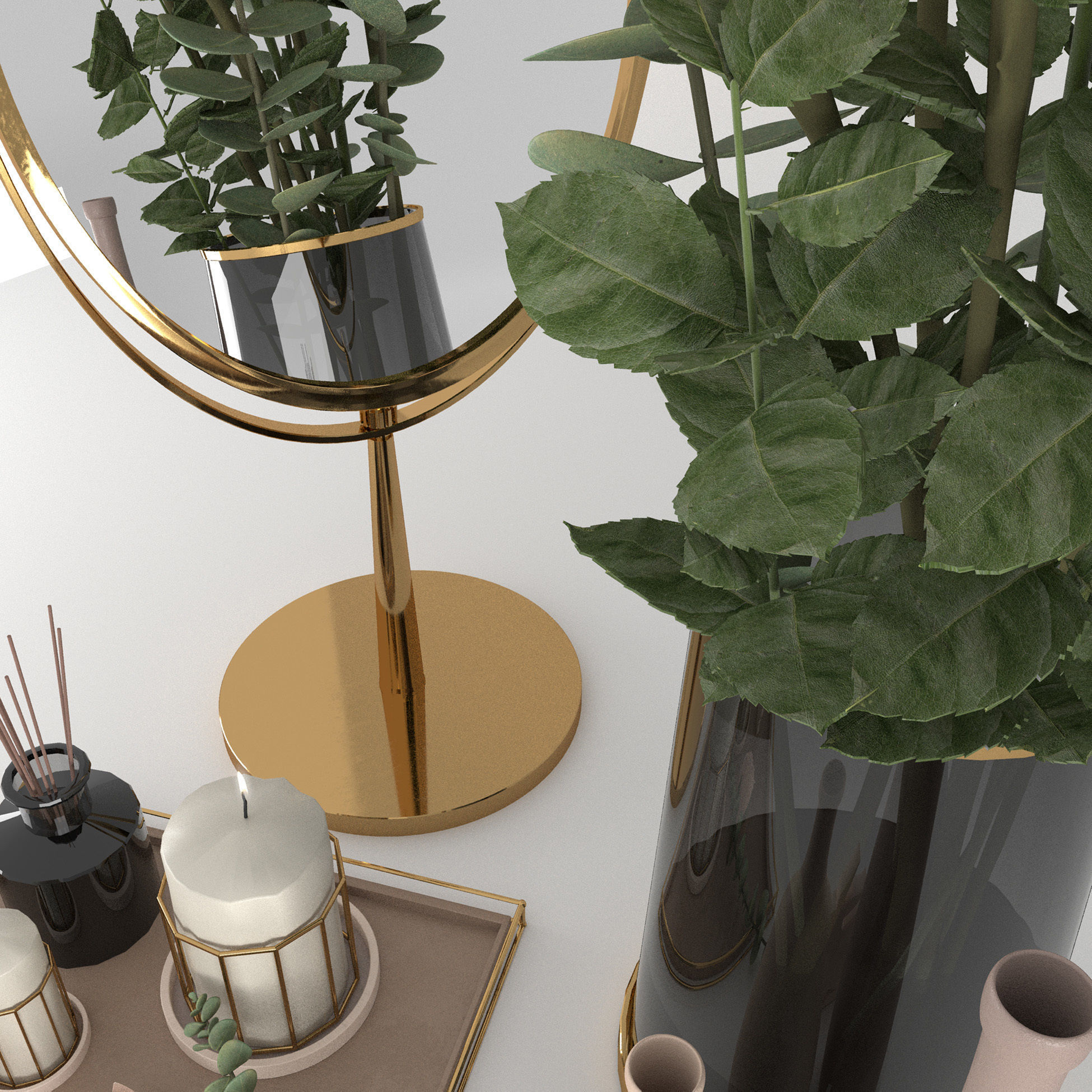 decorset vase with roses and mirror 3D model_1