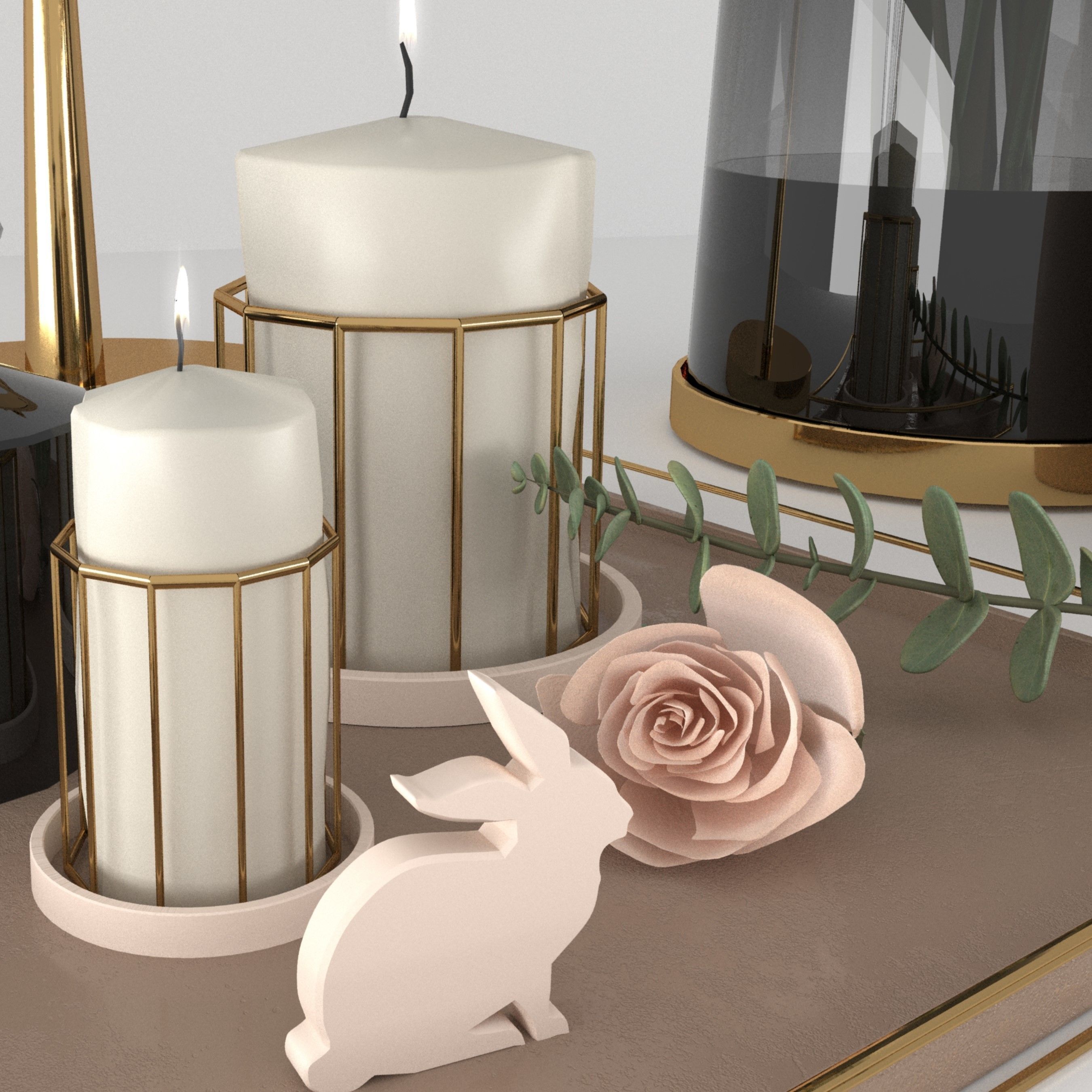 decorset vase with roses and mirror 3D model_3