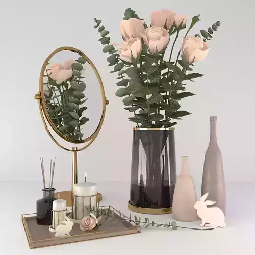 decorset vase with roses and mirror 3D model