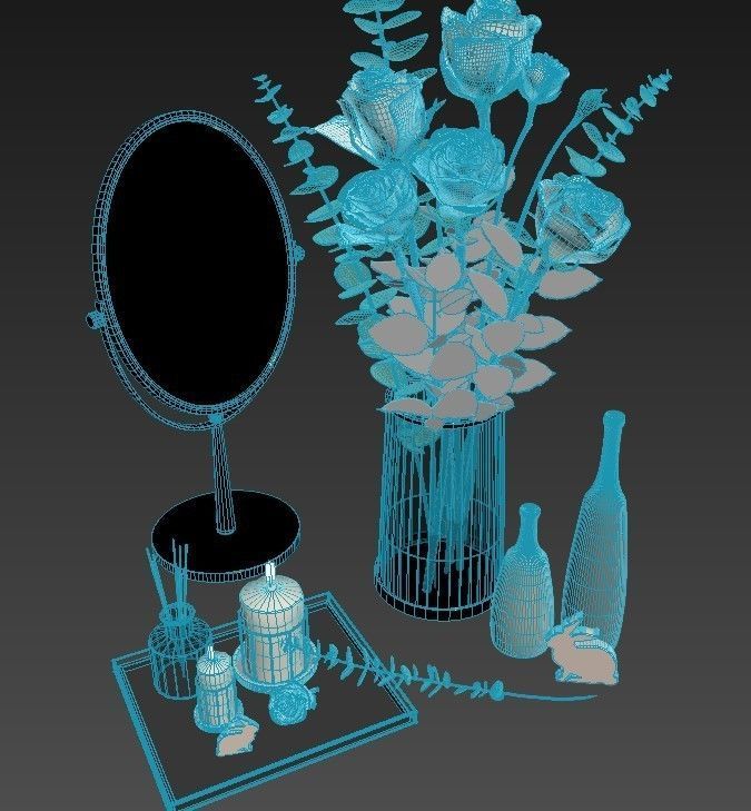 decorset vase with roses and mirror 3D model_5