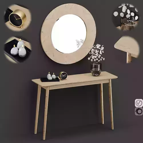 Midford Console Table And Round Mirror 3D model