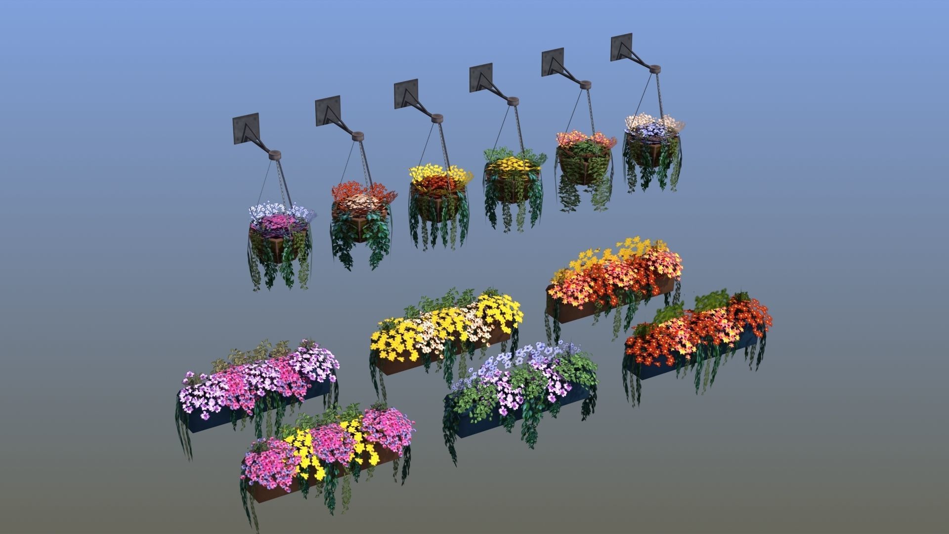 3D model Flower Baskets and Boxes VR / AR / low-poly | CGTrader