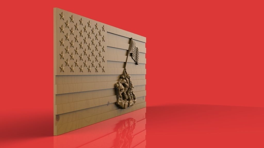 Iwo Jima Tribute American Marine Hero Flag Wall Hanging 3D print model_3