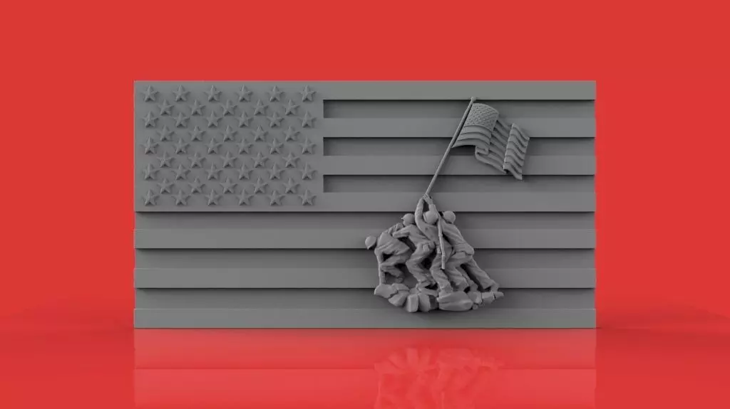 Iwo Jima Tribute American Marine Hero Flag Wall Hanging 3D print model_0