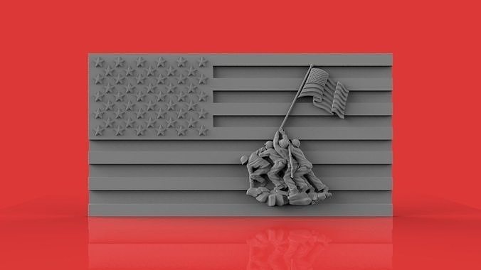 Iwo Jima Tribute American Marine Hero Flag Wall Hanging 3D print model