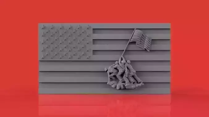 Iwo Jima Tribute American Marine Hero Flag Wall Hanging 3D print model