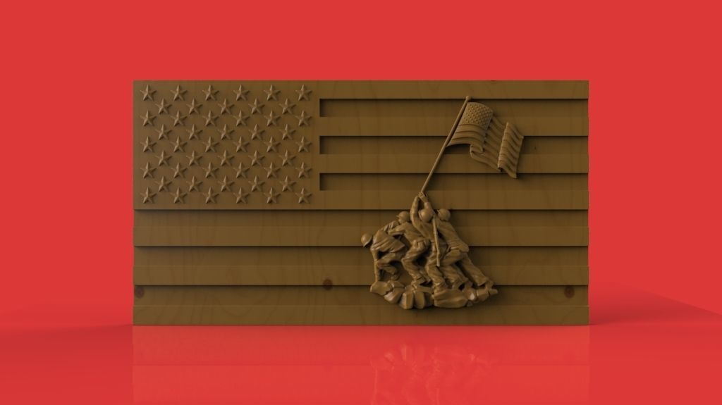 Iwo Jima Tribute American Marine Hero Flag Wall Hanging 3D print model_1