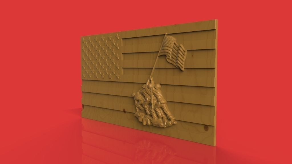 Iwo Jima Tribute American Marine Hero Flag Wall Hanging 3D print model_2