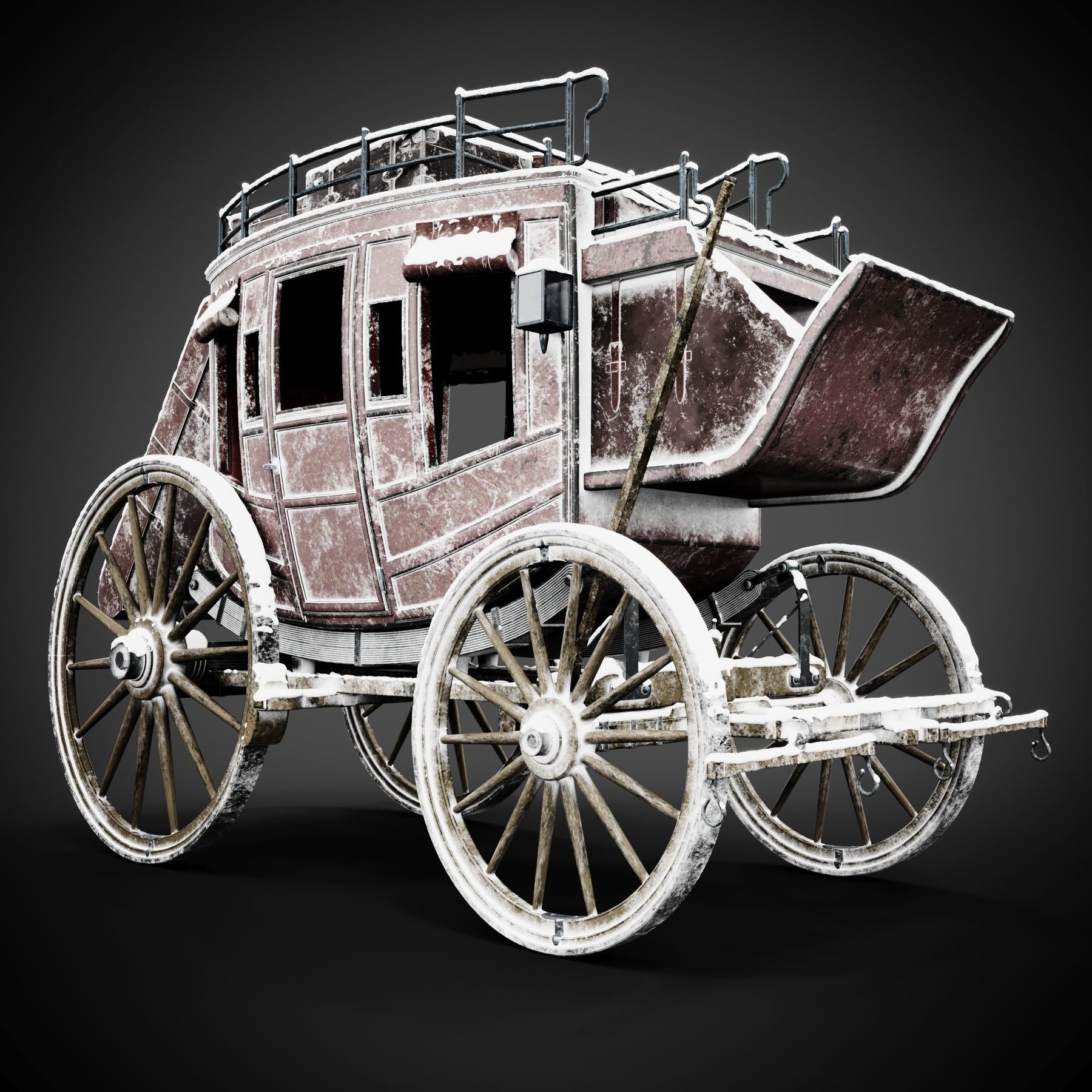 Stagecoach old horse drawn carriage 3D model_3