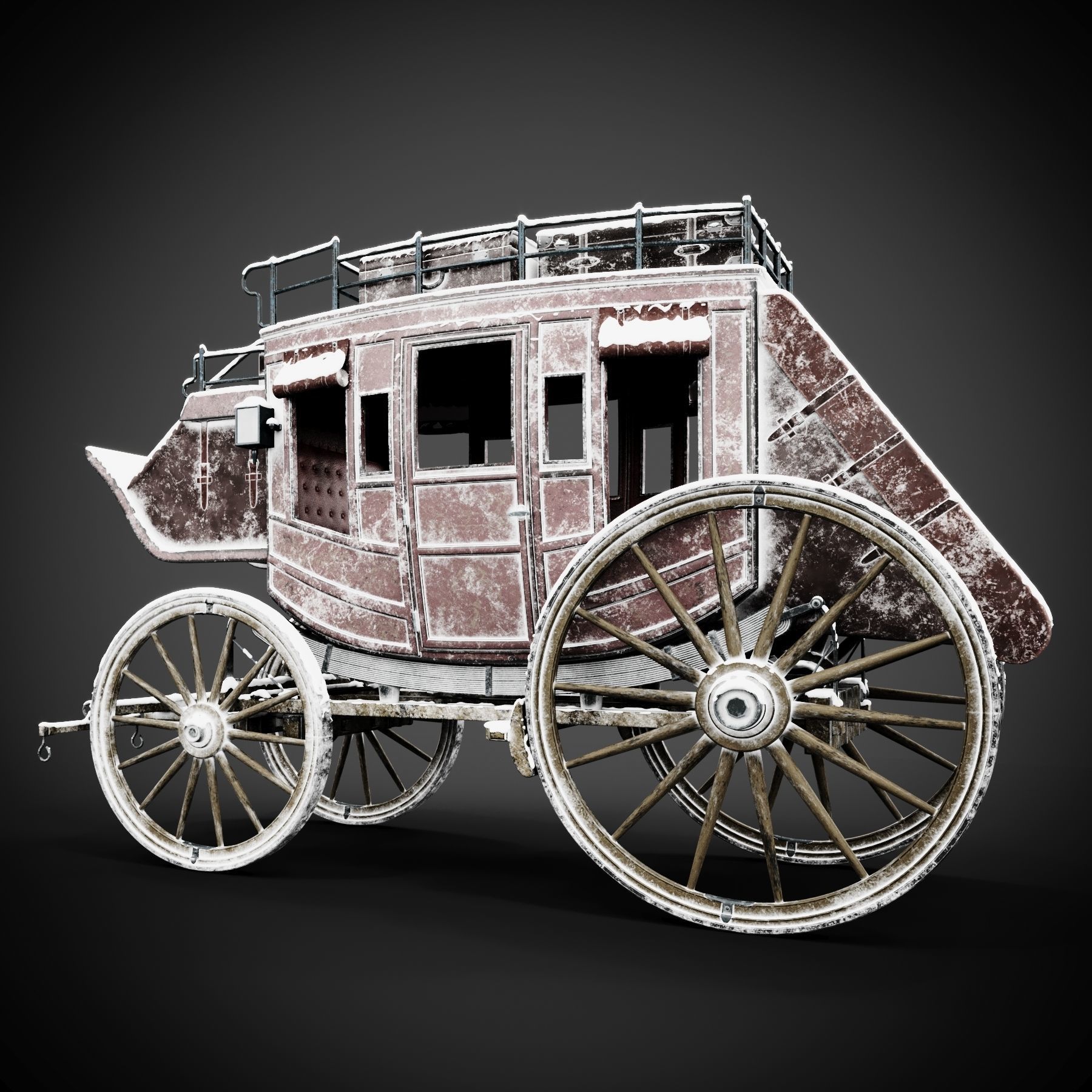 Stagecoach old horse drawn carriage 3D model_2