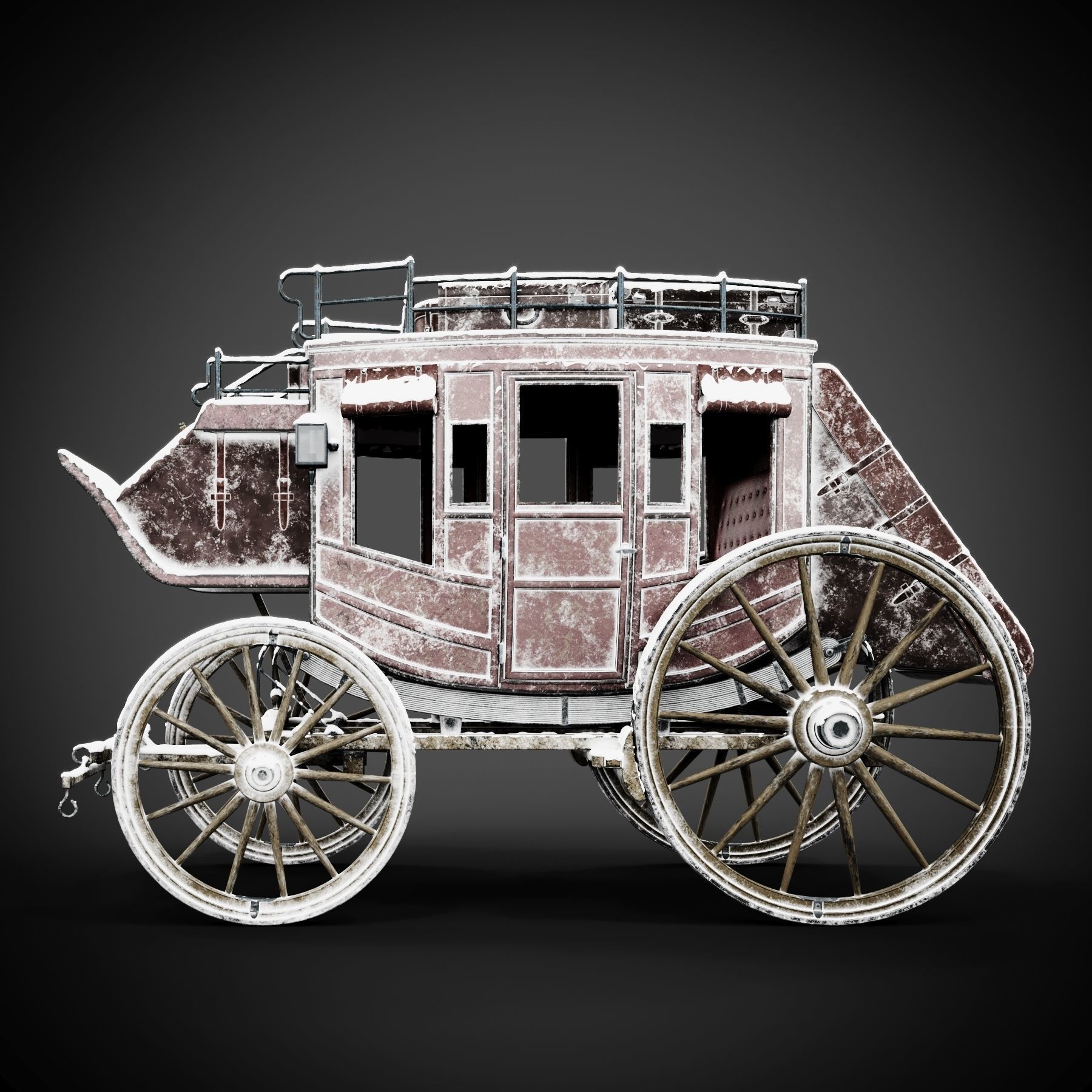 Stagecoach old horse drawn carriage 3D model_1