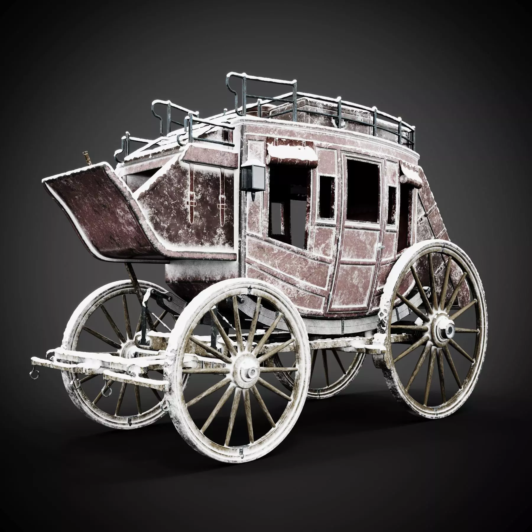 Stagecoach old horse drawn carriage 3D model_0
