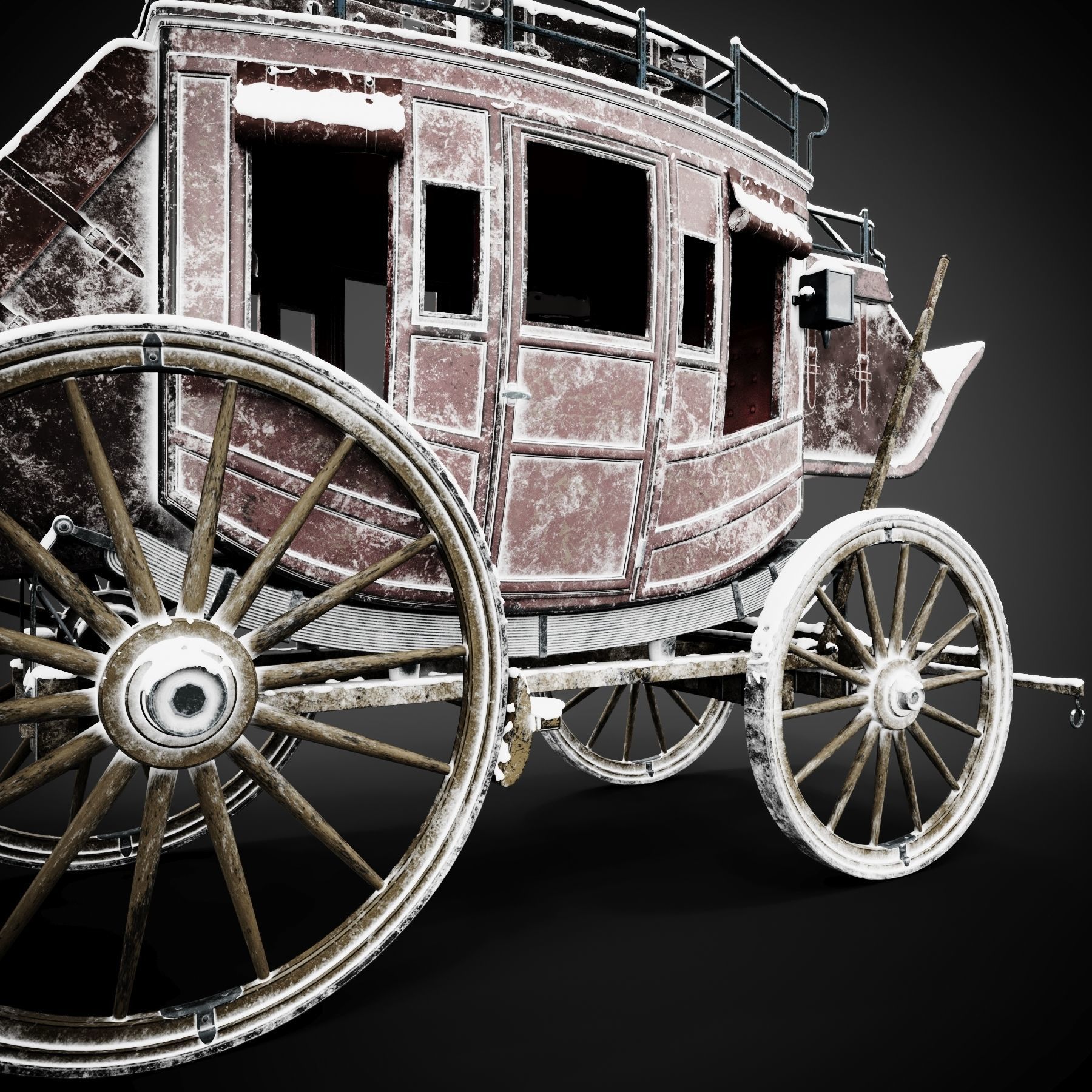 Stagecoach old horse drawn carriage 3D model_4