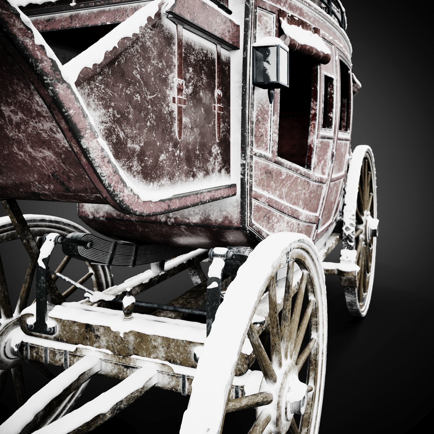 Stagecoach old horse drawn carriage 3D model_9