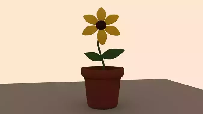 Sunflower with pot Low-poly 3D model