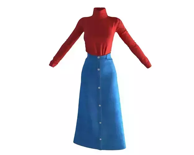 Stylish Designer Set of Denim Skirt and Turtle Neck  T-Shirt