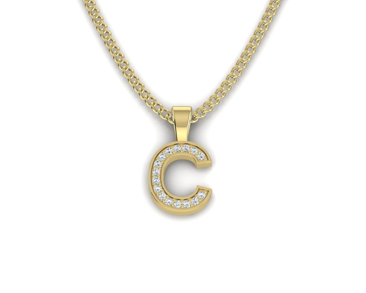 Pendant C letter with diamonds 3D print model_3