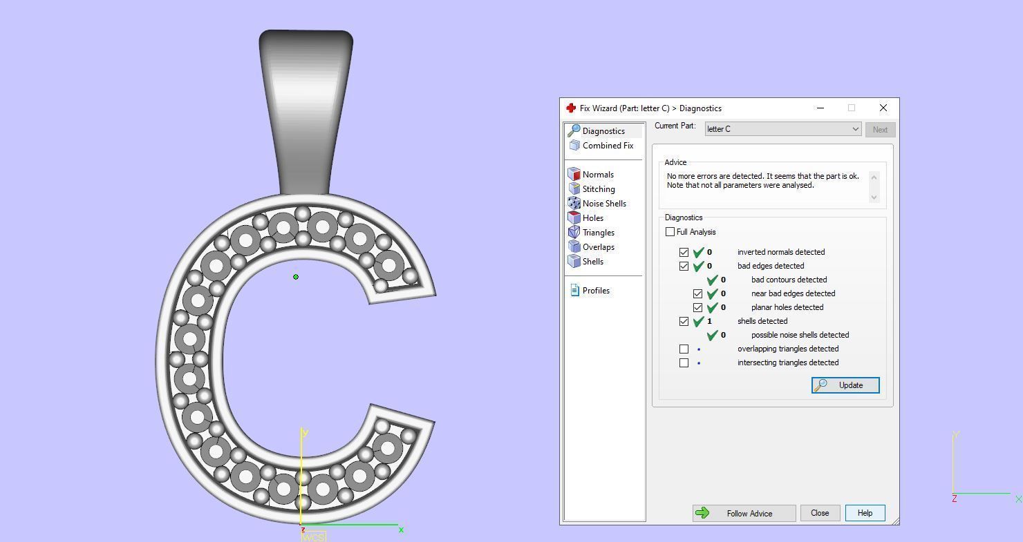 Pendant C letter with diamonds 3D print model_13
