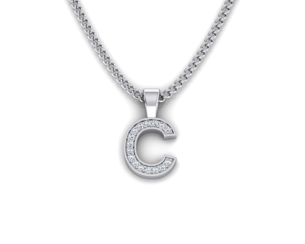 Pendant C letter with diamonds 3D print model_2
