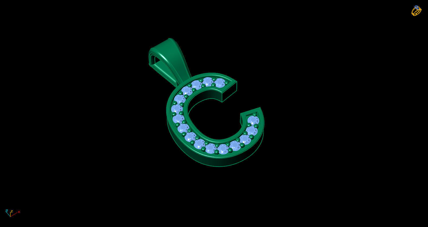 Pendant C letter with diamonds 3D print model_5
