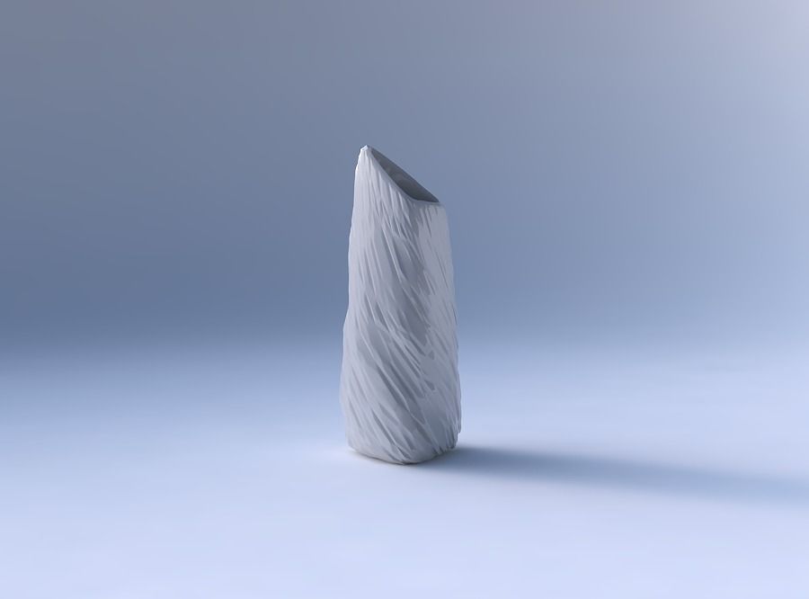 Vase tipped triangle with twisted rocky bulges 3D print model_4