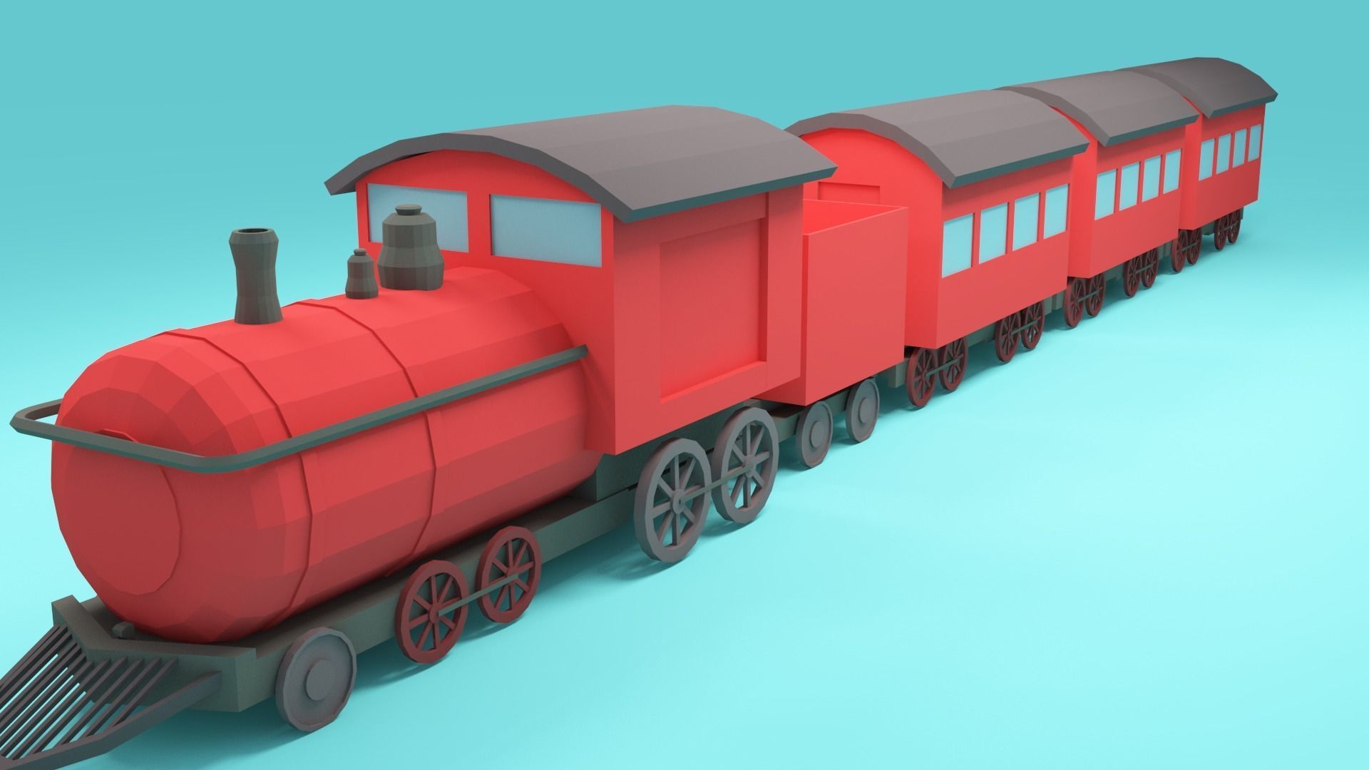Low-poly cartoon Train 3d model Low-poly 3D model_2