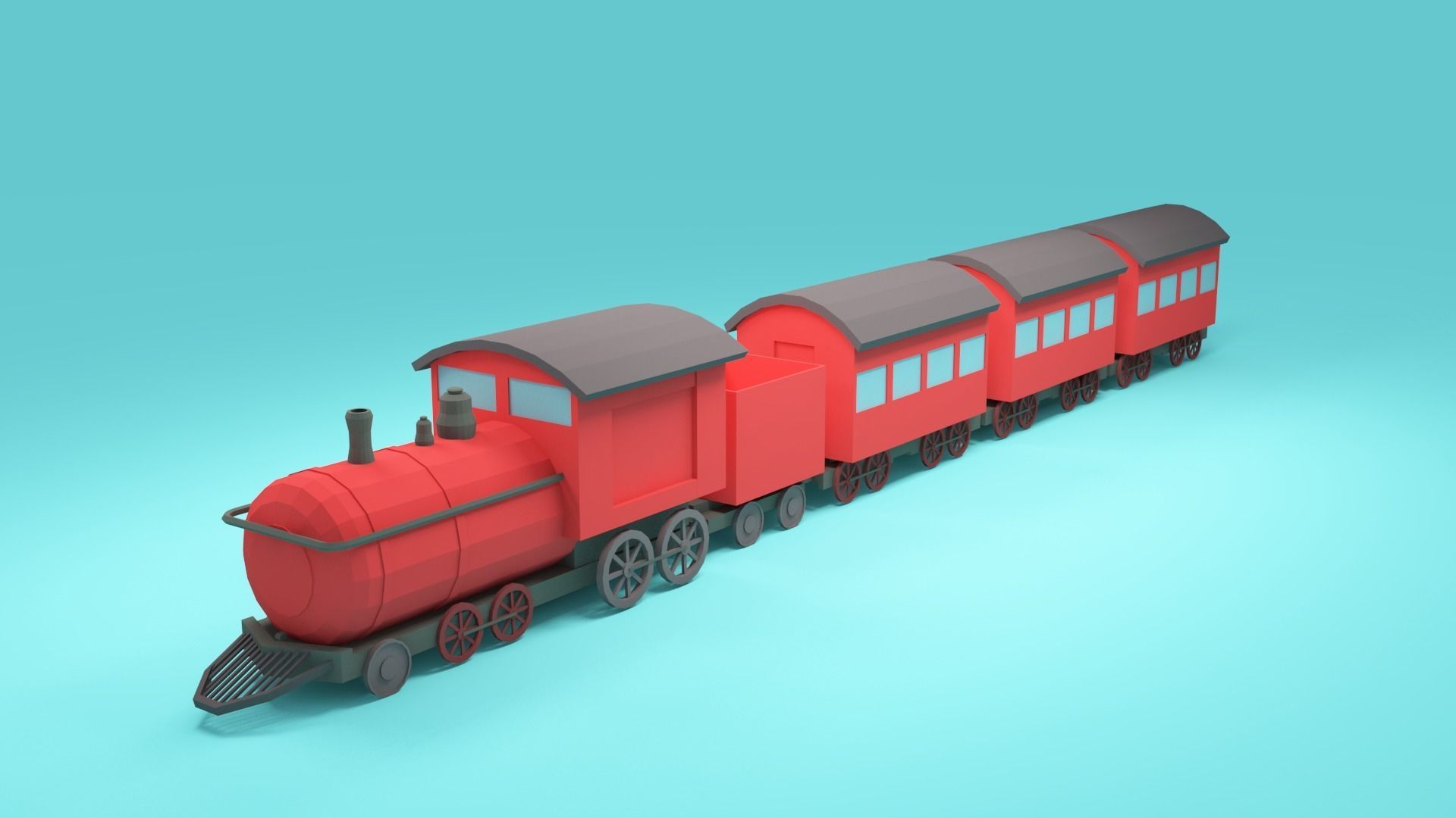 Low-poly cartoon Train 3d model Low-poly 3D model_6