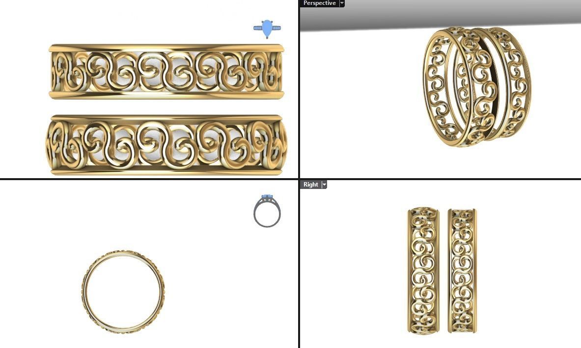 woman patterned ring  3D print model_1