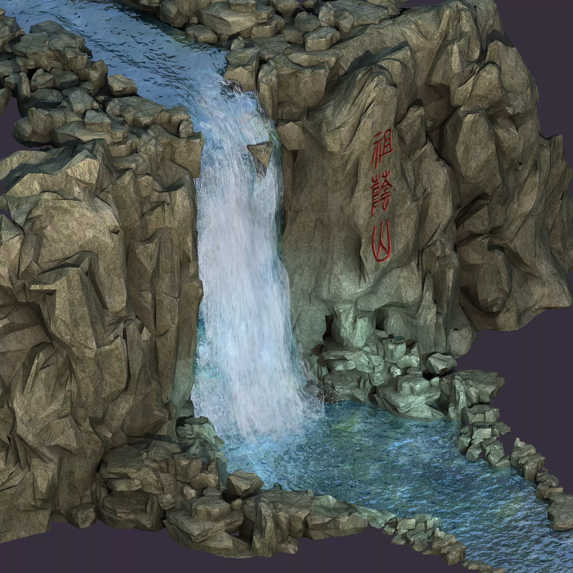 Mountain Landscape - Waterfall 03 3D model_0