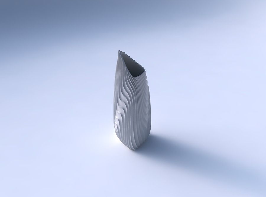 Vase tipped triangle with wavy extruded lines 3 3D print model_3