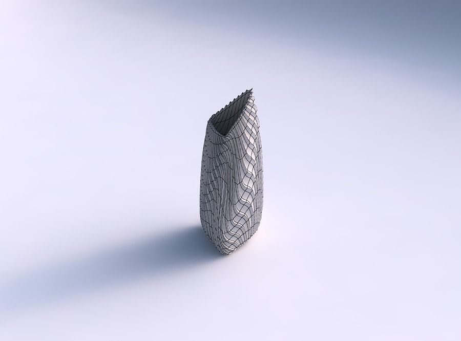 Vase tipped triangle with wavy extruded lines 3 3D print model_5