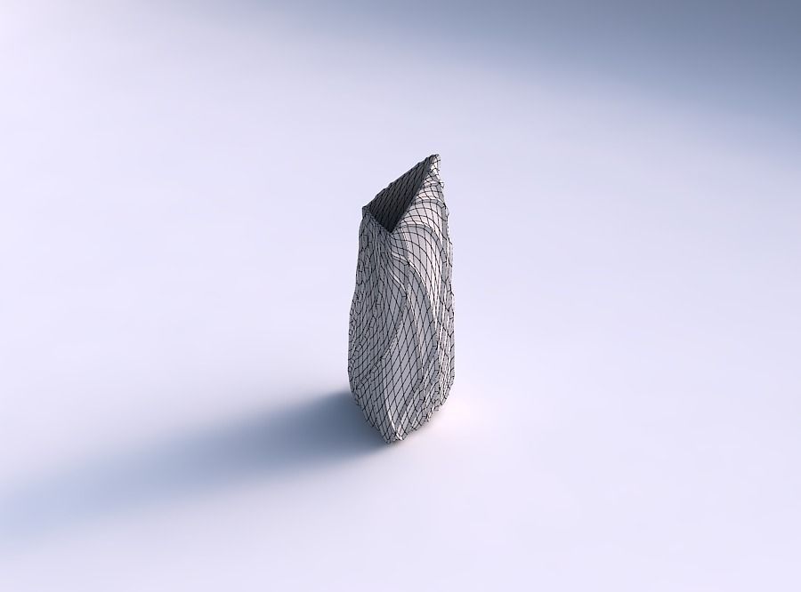 Vase tipped triangle with wavy sparse extruded lines 15 3D print model_5