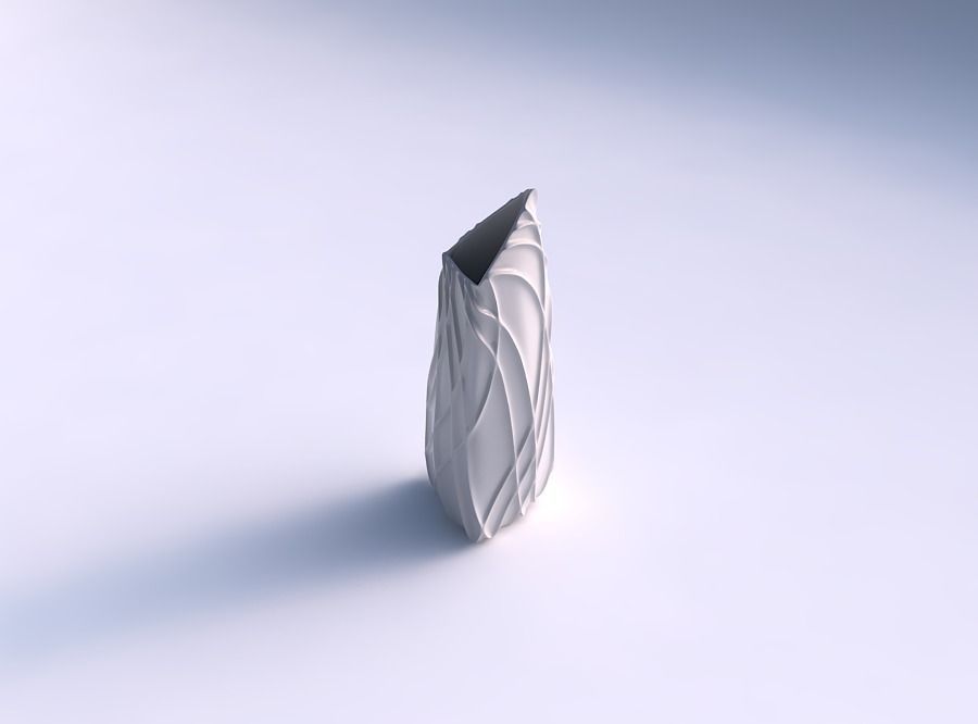Vase tipped triangle with wavy sparse extruded lines 15 3D print model_0