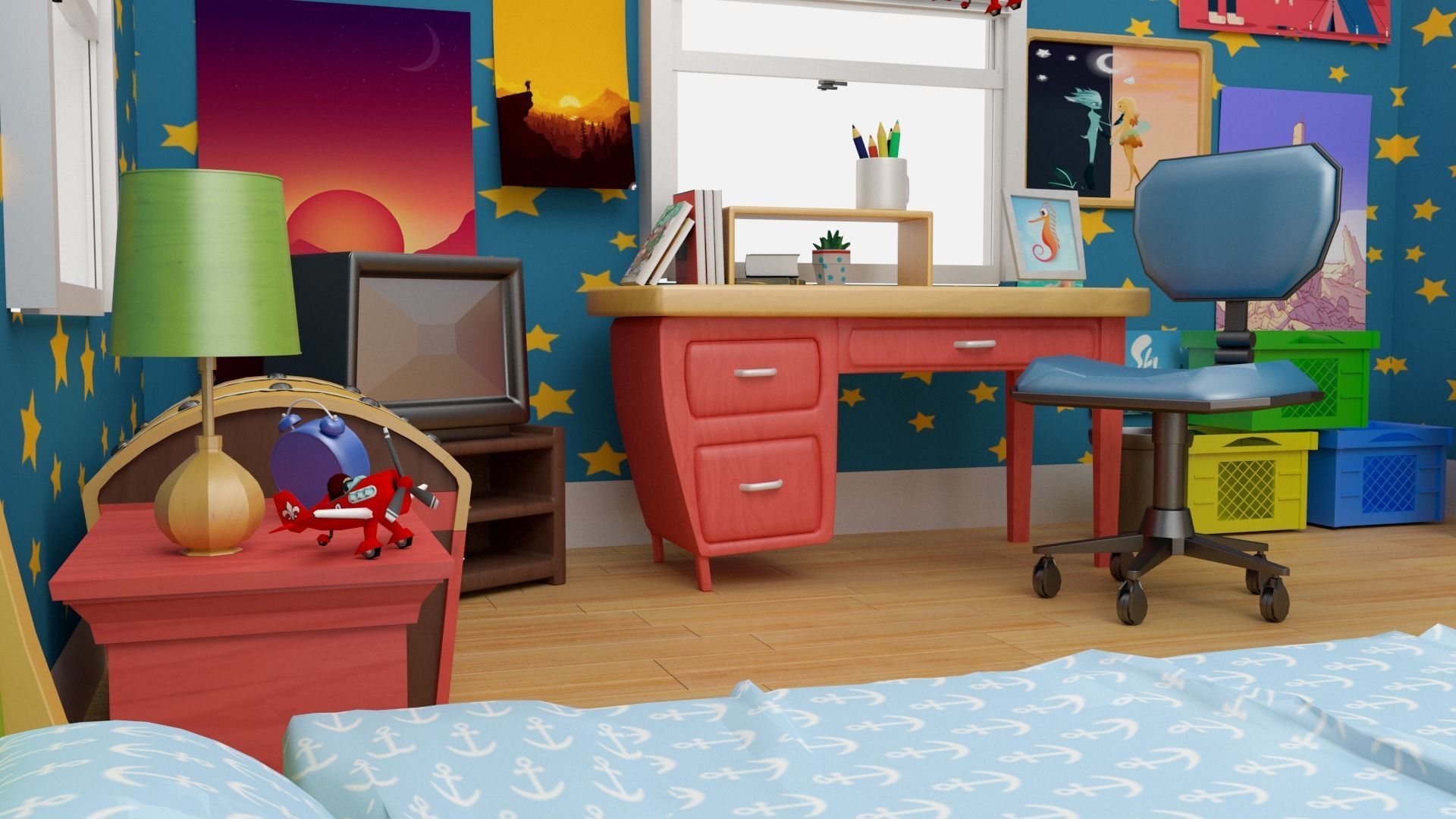 Cartoon  Bedroom 3D Model Low-poly 3D model_3
