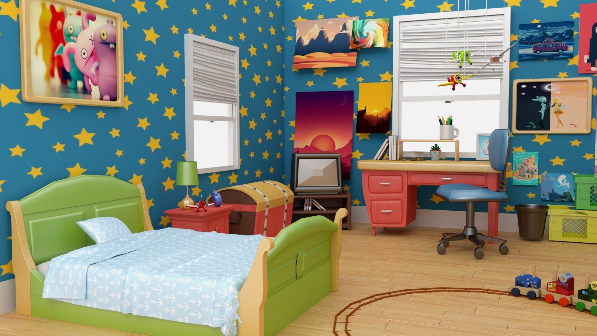 Cartoon  Bedroom 3D Model Low-poly 3D model_2
