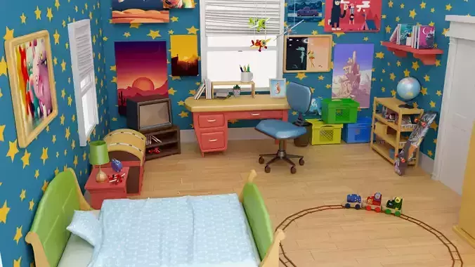 Cartoon  Bedroom 3D Model Low-poly 3D model