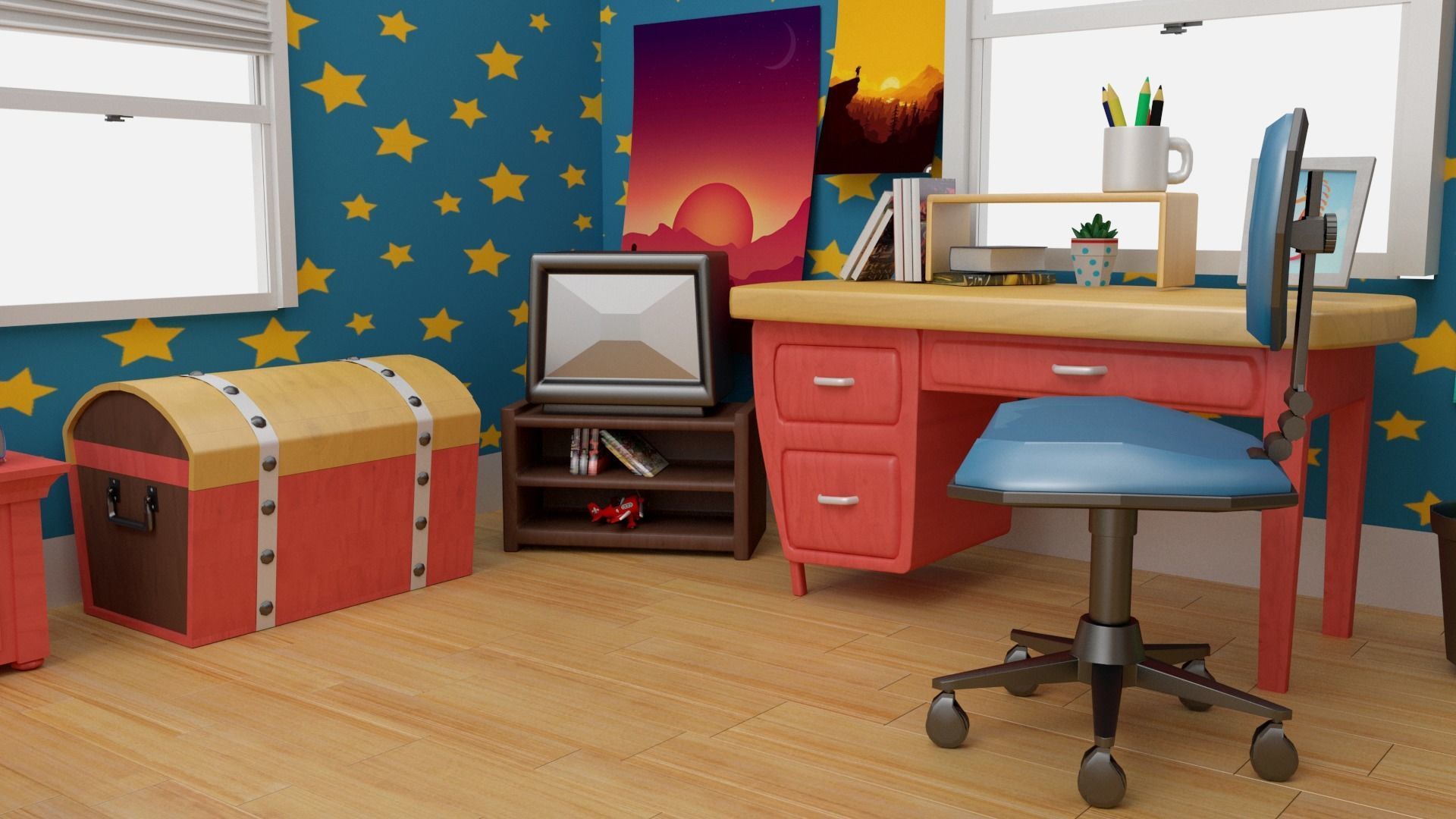 Cartoon  Bedroom 3D Model Low-poly 3D model_4