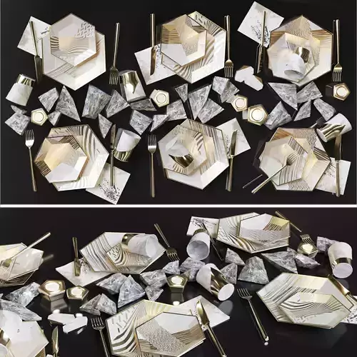 Modern kitchen service with gold