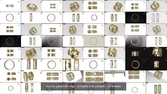 woman patterned rings - printable and castable  3D Model Collection