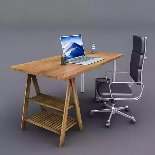 3D Study Desk 02 Low-poly 3D model