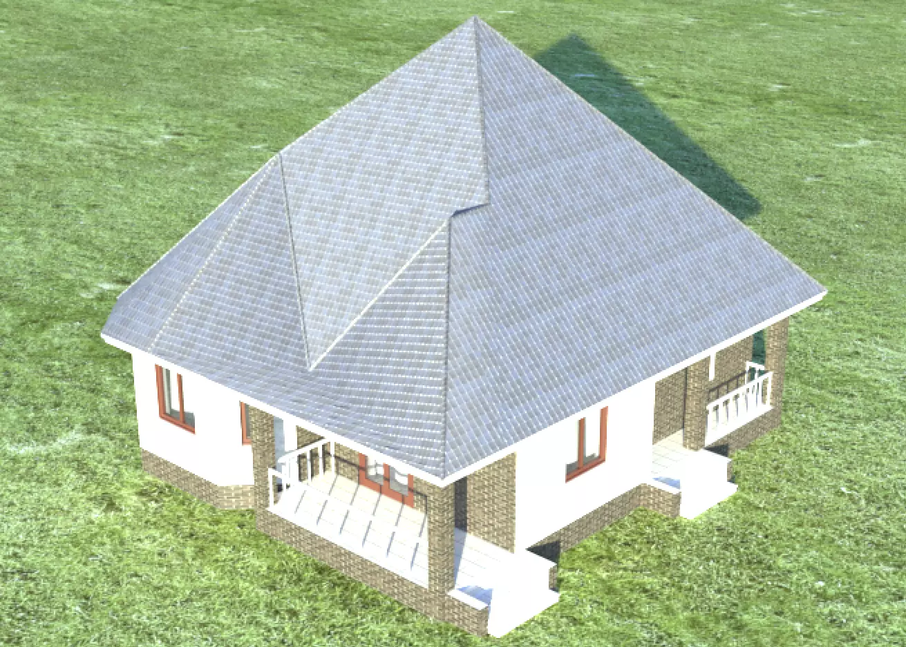 House with roof Low-poly 3D model_0