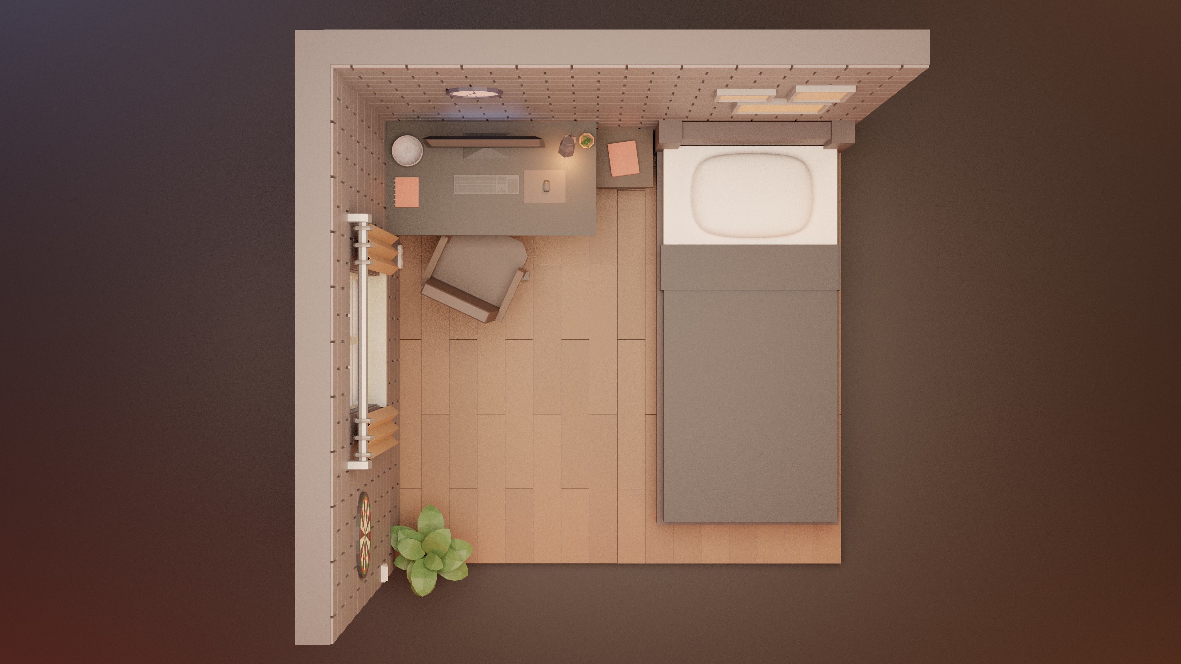 Isometric Low Poly Room Low-poly 3D model_3