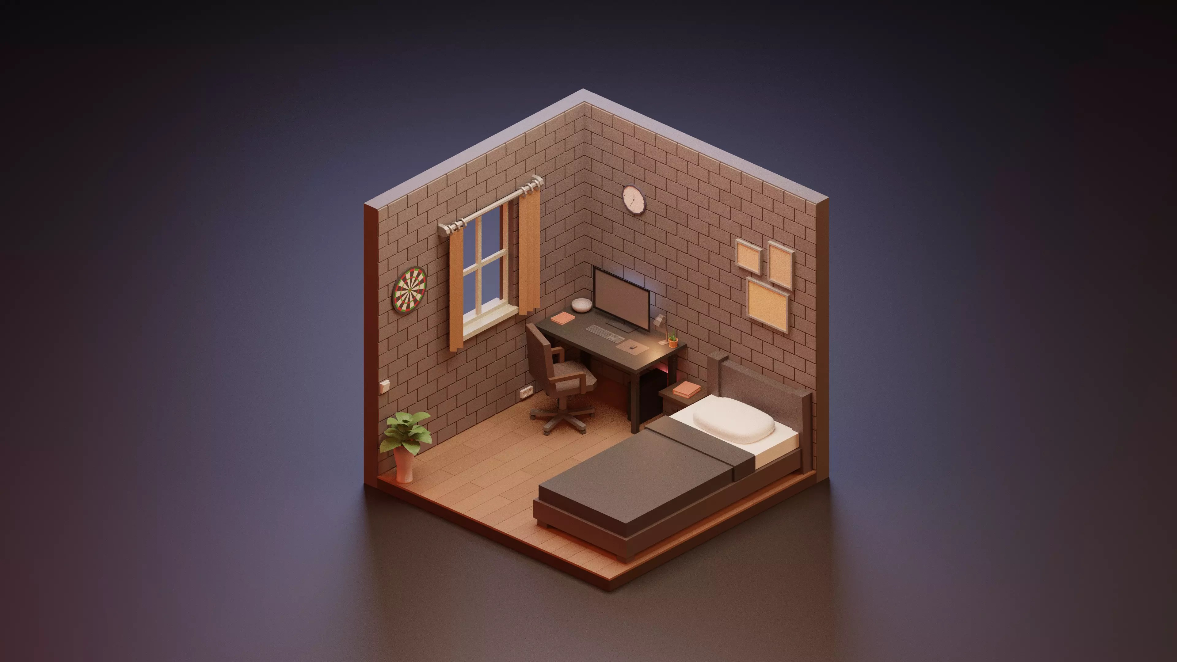 Isometric Low Poly Room Low-poly 3D model_0