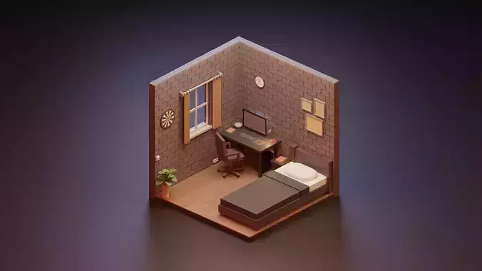 Isometric Low Poly Room Low-poly 3D model