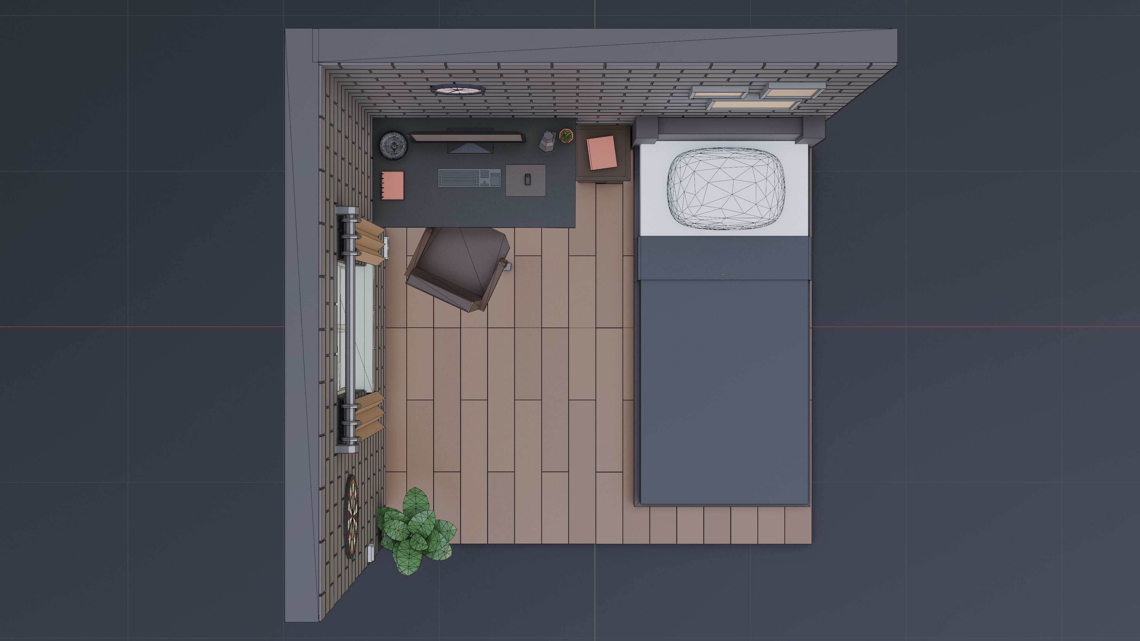 Isometric Low Poly Room Low-poly 3D model_6