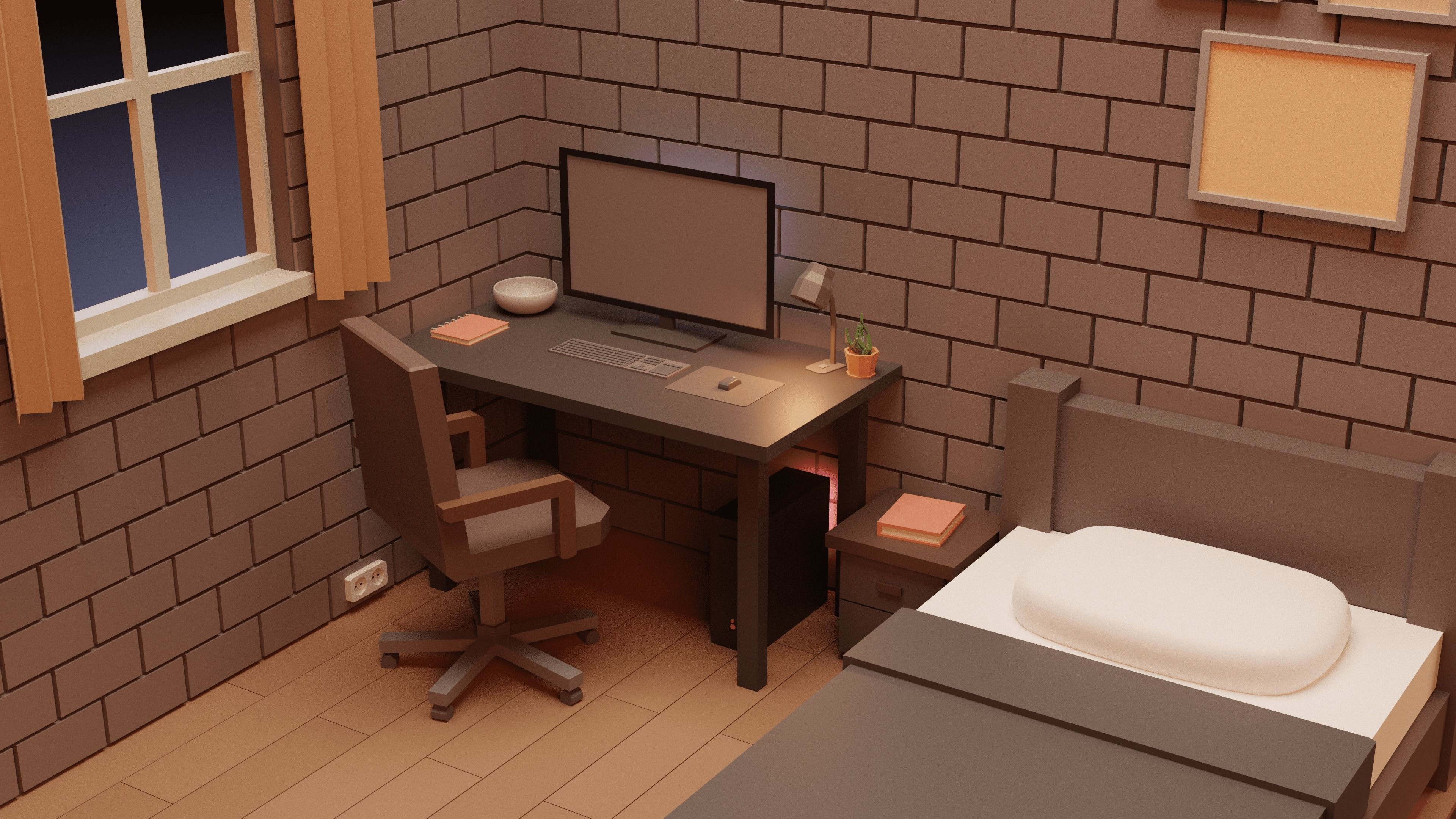 Isometric Low Poly Room Low-poly 3D model_2